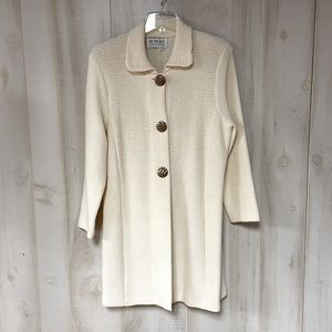 Cream Textured Button-Front Coat